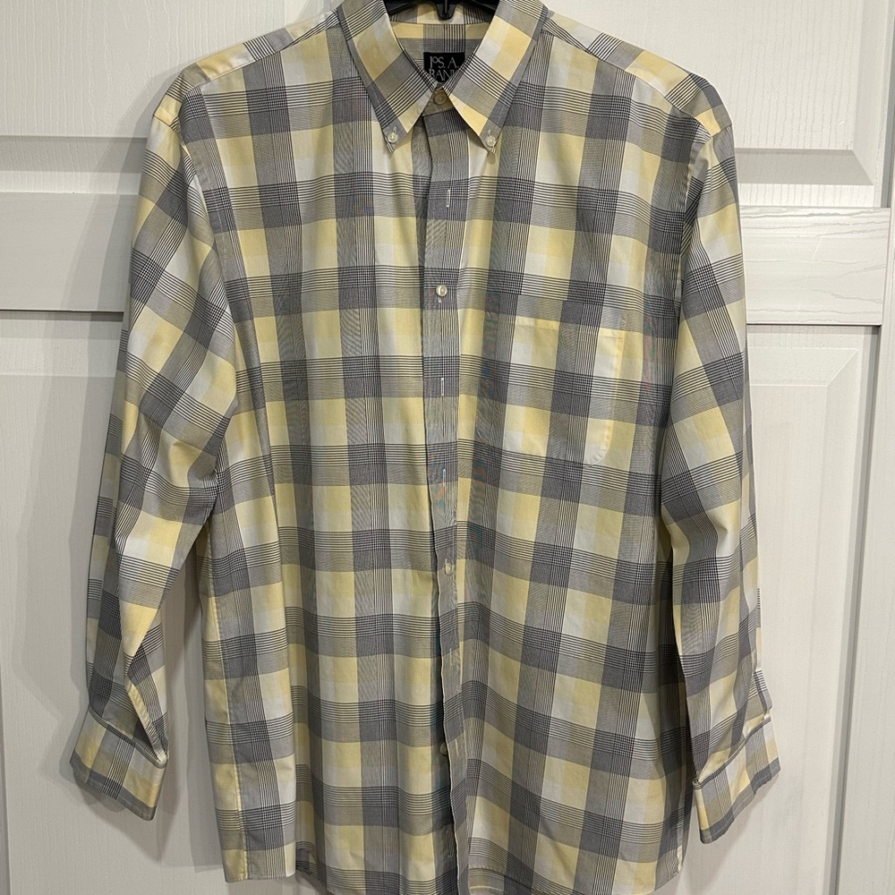 Jos. A. Bank Yellow and Gray Plaid Shirt